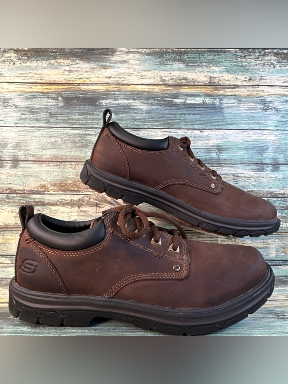 Skechers Segment Relaxed Fit Oxfords Mens 10 Brown Leather Business Casual Shoes